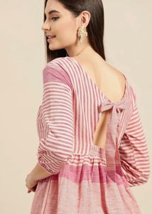 Chic Striped Kurta with Bow Detail