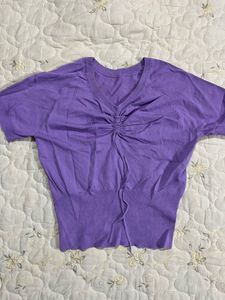 Purple Ruched V-Neck Top