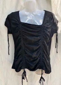 Black Ruched Square Neck Crop Top