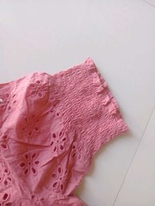 Pink Embroidered Puff Sleeve Top