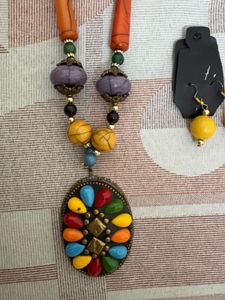 Boho Multi-Color Beaded Necklace Pendant