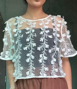 Sheer White 3D Embroidered Floral Top
