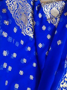 Elegant Royal Blue Embroidered Saree