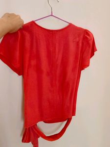 Coral Wrap Top With Embroidery - CASH ONLY