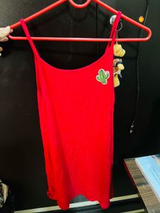 Cute Red Spaghetti Strap Top with Cactus Patch