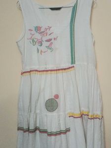 White Sleeveless Midi Dress with Embroidery