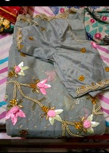 Elegant Grey Embroidered Saree with Blouse