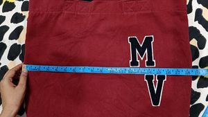 "MV" Classic Varsity Style Dual Handle Tote Bag