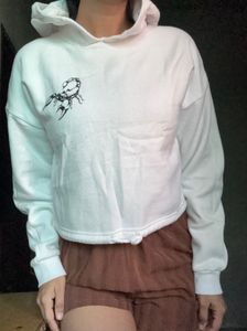 White Cropped Hoodie with Scorpion Graphic