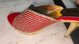 Red &amp; Gold Bejeweled Mules