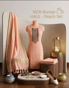 Peach Printed Kurta Set with Dupatta