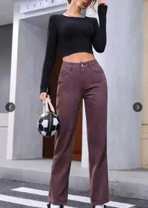 women's Brownish Maroon Wide Jeans