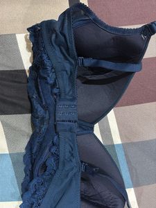 Navy Blue Lace Trim Bra 40c