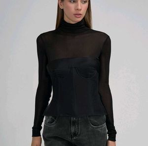 Luxury High Fashion Sheer Turtleneck Corset Top