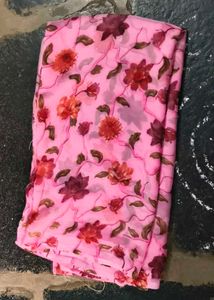 Pink Floral Print Chiffon Saree