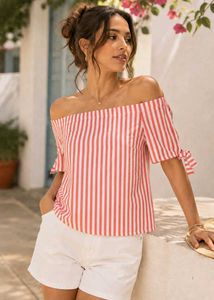 Off-Shoulder Striped Tie-Sleeve Top
