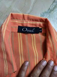 Orange Striped Button-Up Shirt