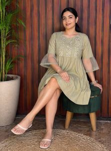 Stylish Dress with Embellished Neck
