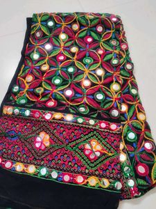 Embroidered Black Saree with Mirror Work