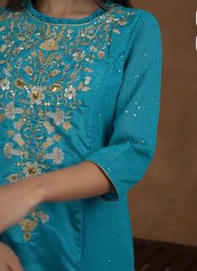 Embroidered Teal Kurta Set with Dupatta