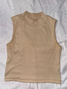 y2k Nude Sleeveless Mock Neck Ribbed Top | Size S