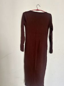 Elegant Brown Long Sleeve Midi Dress