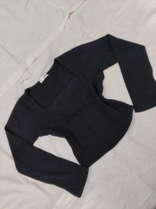 Chic Black Square Neck Long Sleeve Top