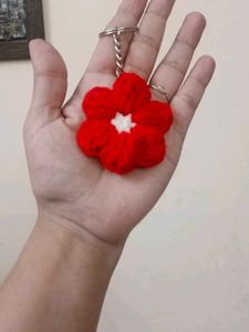 Red Crochet Flower Keychain