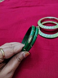 Set of 3 Bangles - Pink, Green &amp; Gold