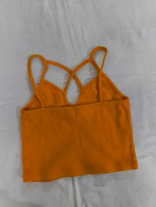 Orange Ribbed Crop Top