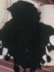 Crochet Black Poncho with Buttons