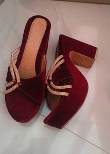 Maroon platform heels with Embellishments