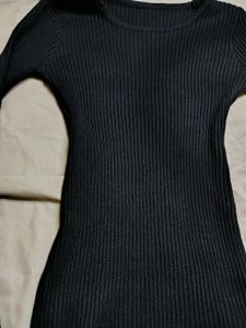 Black Ribbed Knit Dress with Belt