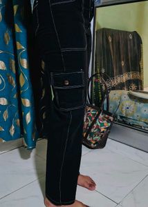 Black Cargo Pants with White Stitching