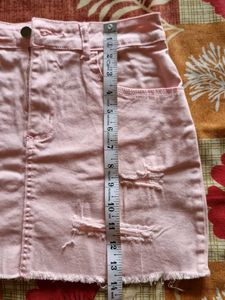 Pink Distressed Mini Skirt