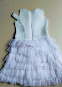Girls White Net Frill Frock | Size as per Measurem