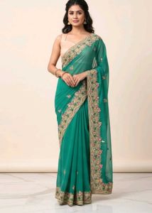 Elegant Green Embroidered Saree