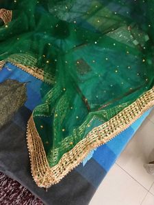 Elegant Green &amp; Gold Embellished Dupatta