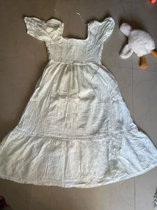 Embroidered White Cotton Frock