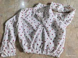 Cute Heart Print Button-Up Top