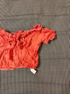 Coral Off-Shoulder Smocked Top