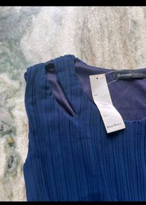 Elegant Navy Blue Pleated Gown