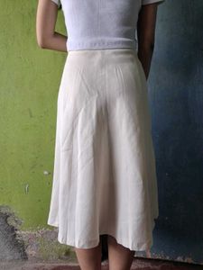 Elegant Cream A-Line Midi Skirt