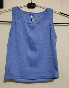 Cute Blue Ribbed Crop Top
