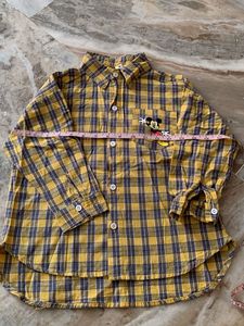 Yellow Plaid Shirt with Mickey Mouse Applique