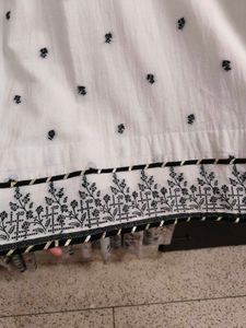 White Embroidered Kurta with Black Trouser