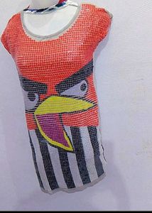 Quirky Bird Print Sequined Tunic
