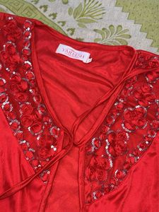 luxury wedding Red Satin Nightdress with shrug