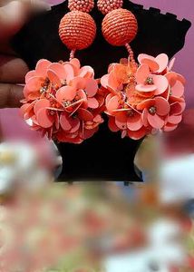 Stunning Coral Floral Statement Earrings