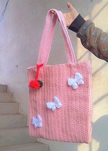 Crocheted Pink Tote Bag